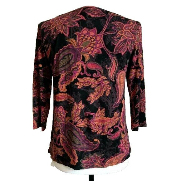 J JILL Wearever Collection Stretch Top Blouse Womens XS Petite Black Paisley - Picture 5 of 7